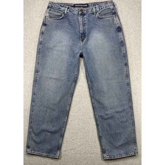 Nautica Jeans Mens 38x31 Skater Hiphop Streetwear Distressed Denim Faded Baggy‎ - Picture 1 of 15